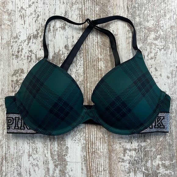 PINK Victoria's Secret Other - PINK Victoria’s Secret Green Plaid Wear Everywhere T-Shirt Lightly Lined Bra